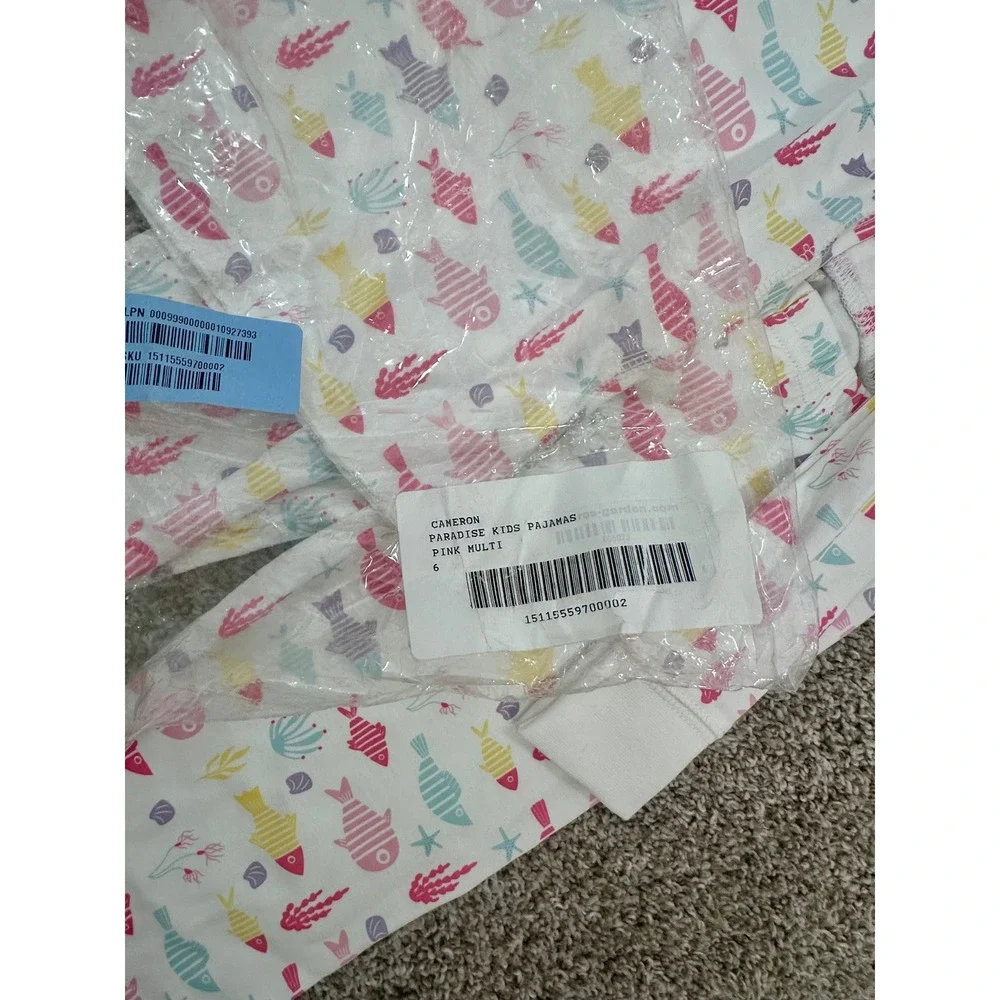 Ros Garden Cameron Paradise Kids Pajamas Pink Multi Fish Print Set Size 6 NWT